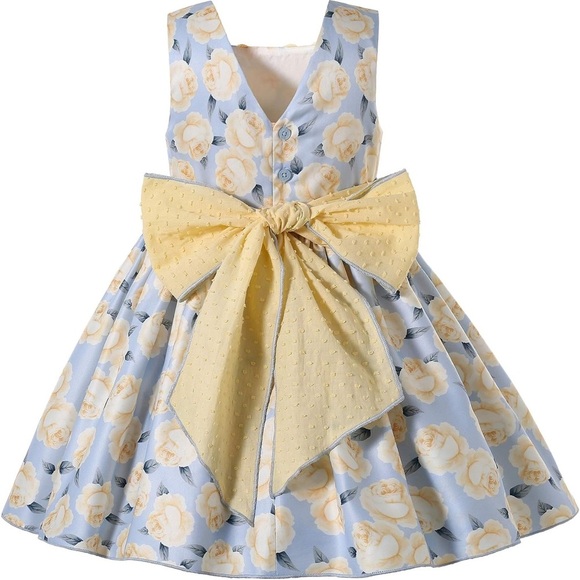 Pettigirl Blue Yellow Girl’s Floral Boutique Ruffled Dress NWT Size 4 - Picture 2 of 11